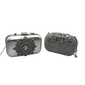 Set of 2 Party Prom Cruise Glam rhinestone embellised handbag Silver‎